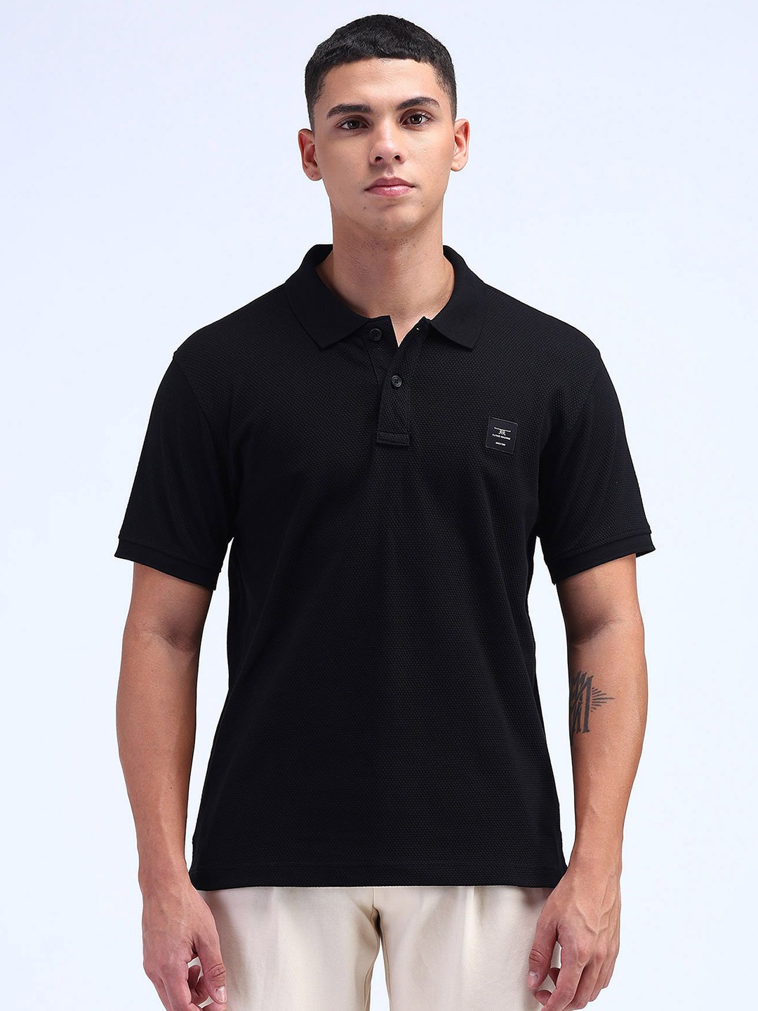 

Flying Machine Men Polo Collar T-shirt, Black