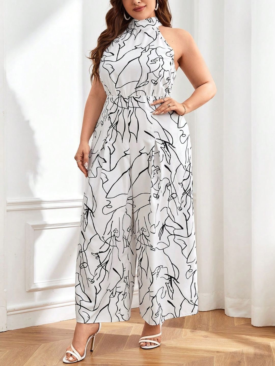 

KPOP Women Printed Basic Jumpsuit, White