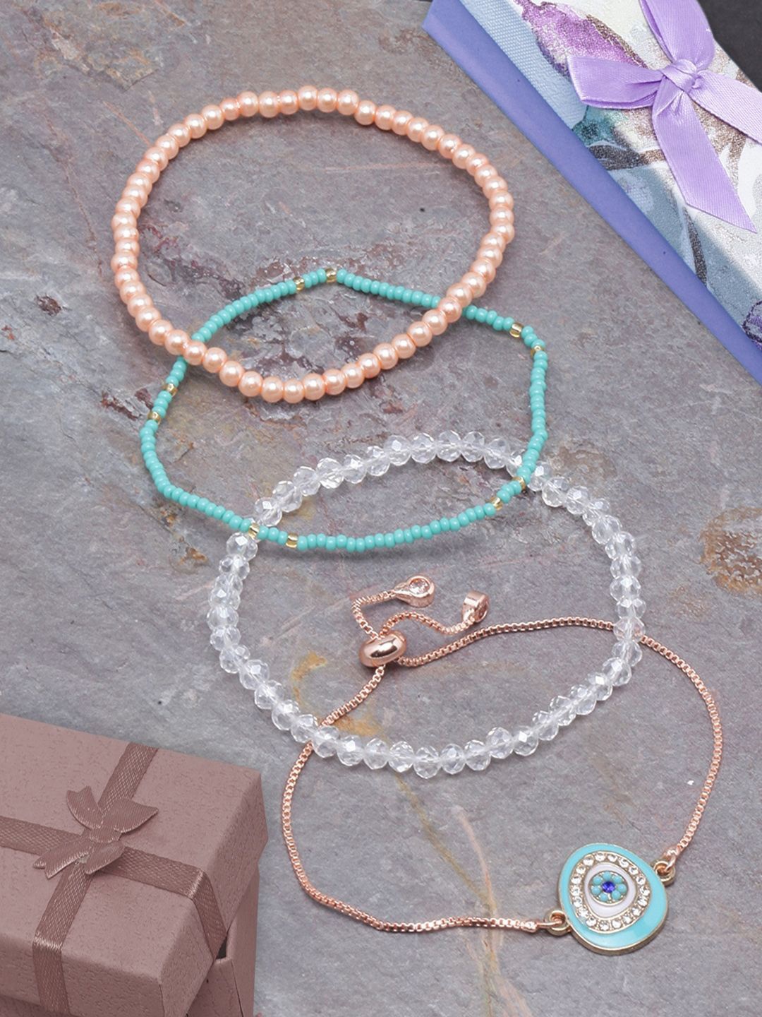 

KPOP Women 4 Brass Rose Gold-Plated Charm Bracelet