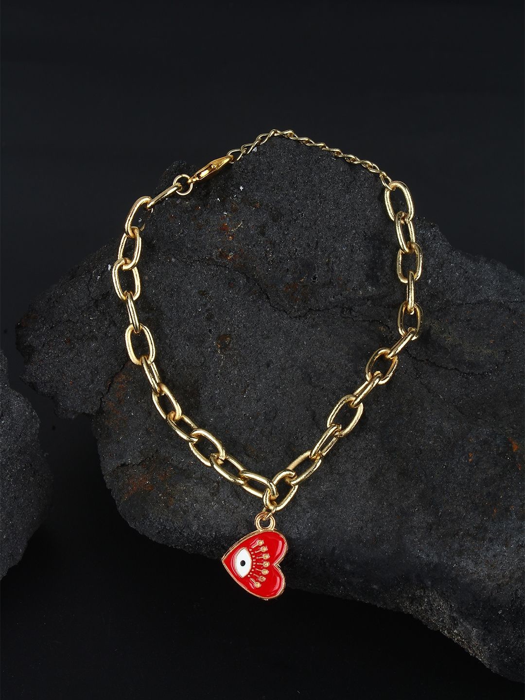 

KPOP Gold-Plated Heart Shaped Enamelled Evil Eye Link Bracelet