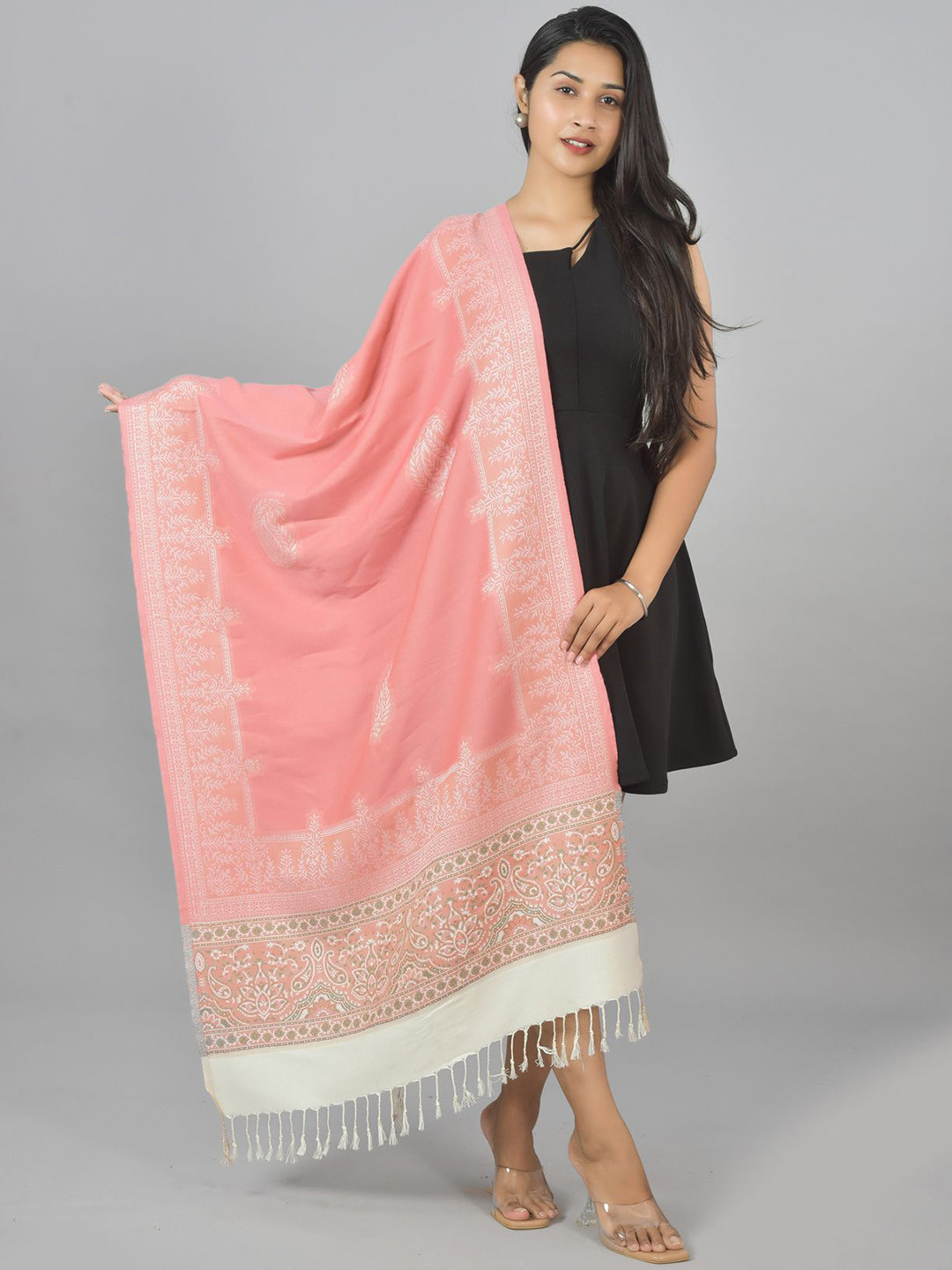 

BAISA Paisley Woven Design Jacquard Shawl, Peach