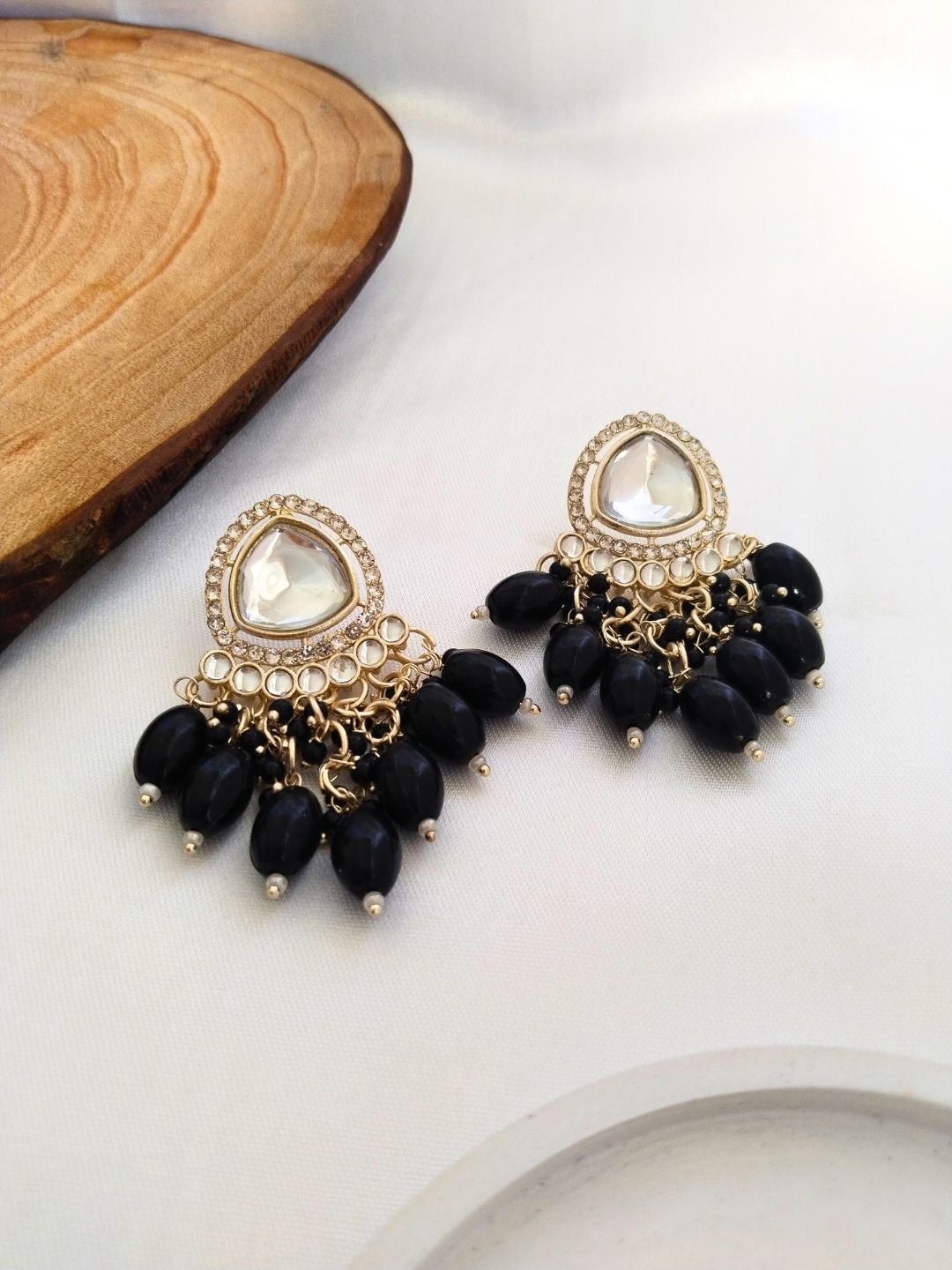 

Anouk Gold-Plated Kundan Studded Teardrop Shaped Drop Earrings, Black