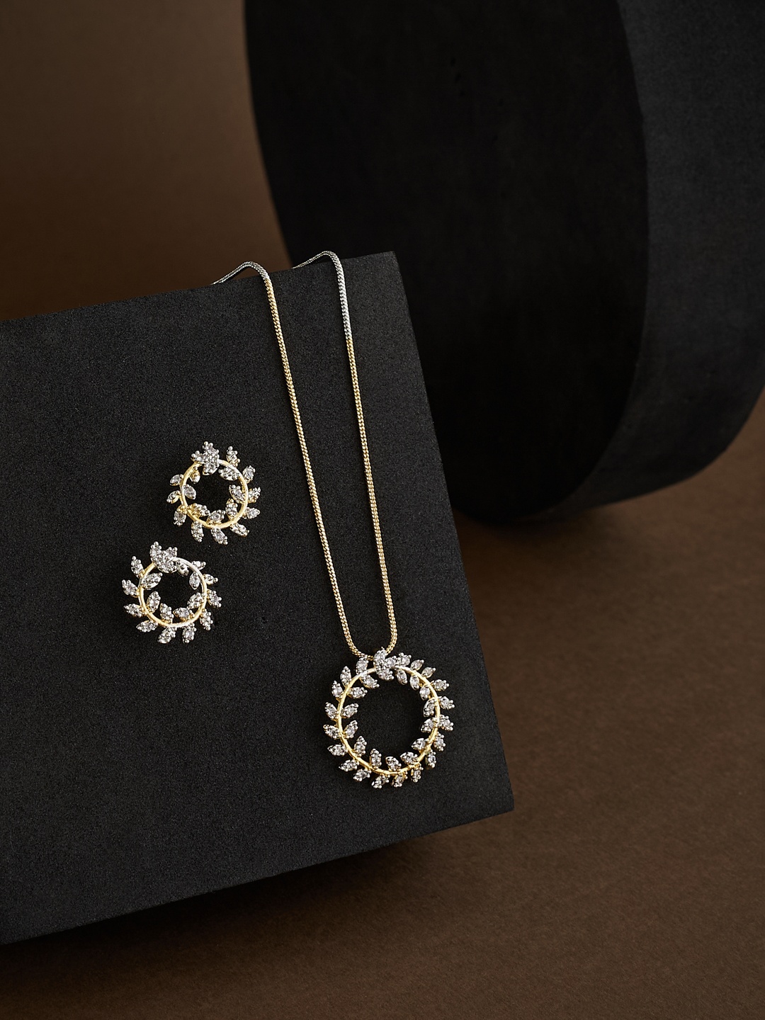 

ATIBELLE Gold Plated Cubic Zirconia Studded Jewellery Set