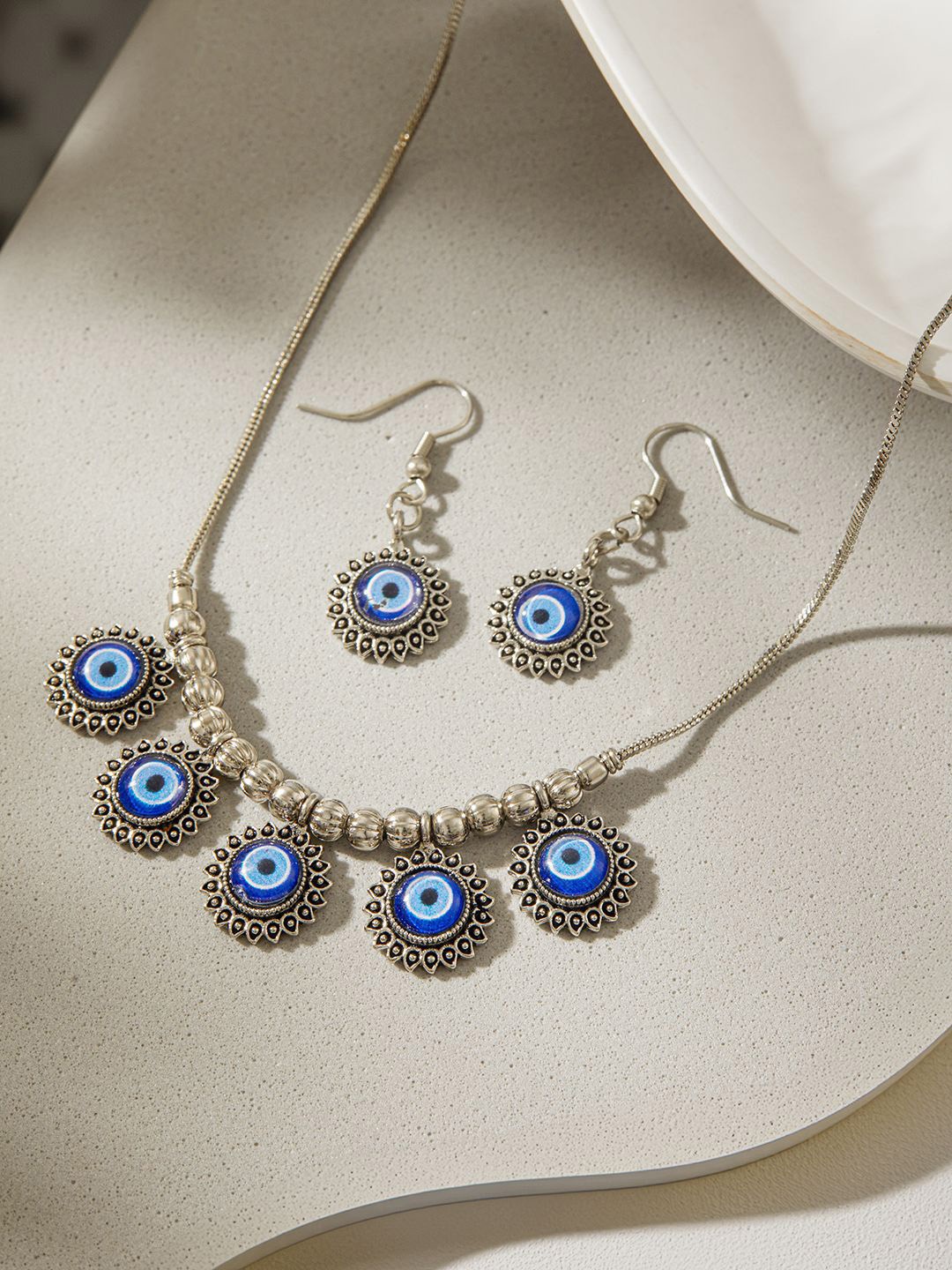 

Jazz and Sizzle Silver-Plated Oxidised Evil Eye Jewellery Set