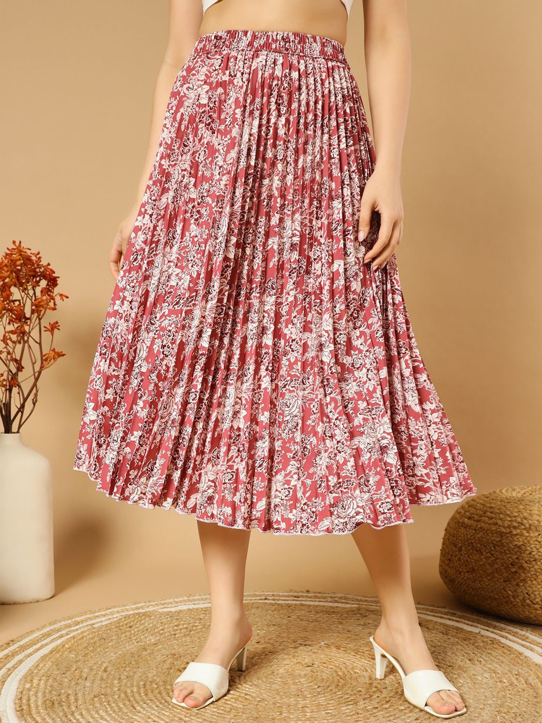 

ZWERLON Women Printed A-Line Midi Skirt, Red