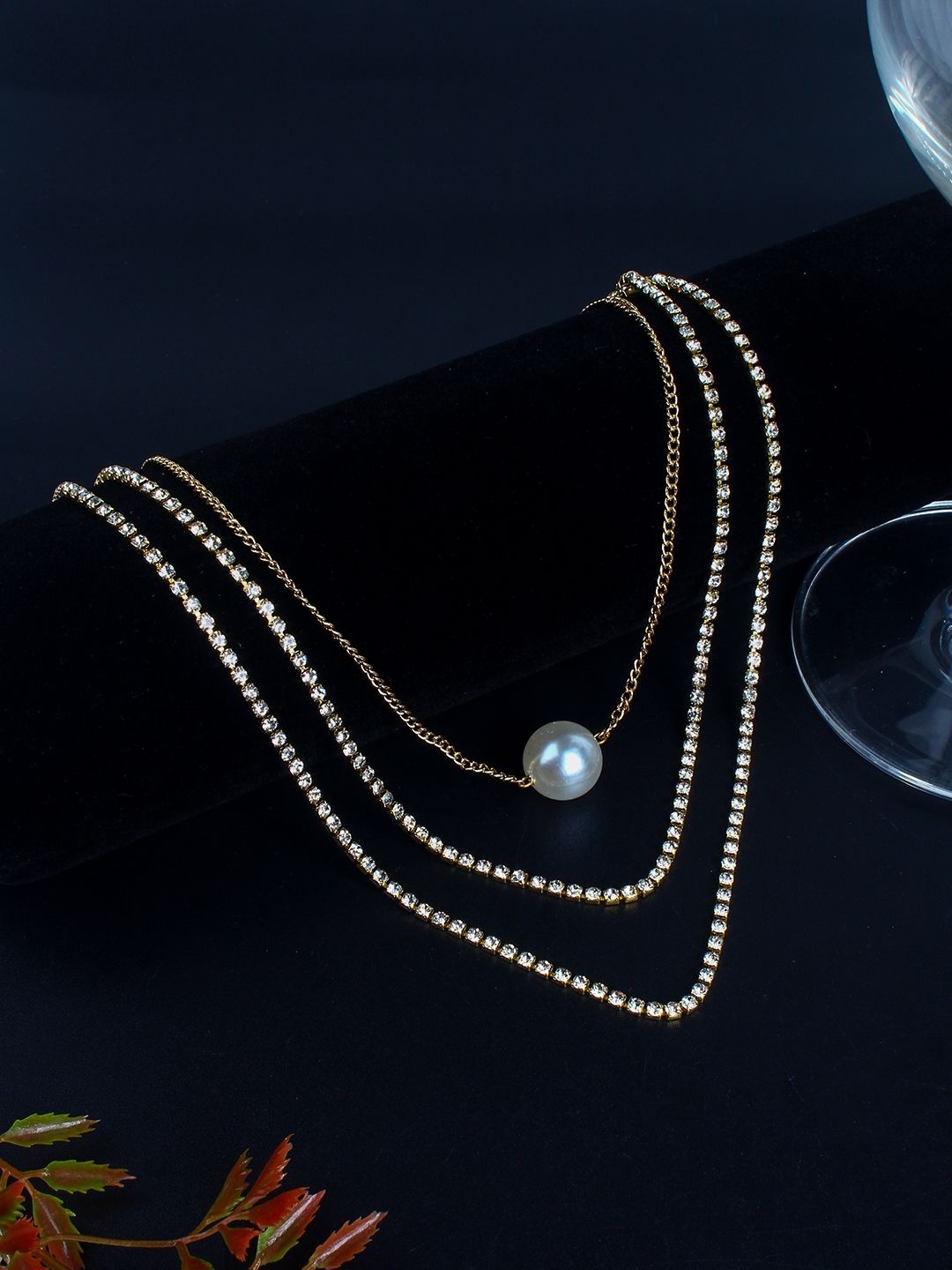 

KPOP Brass Gold-Plated Stones Studded & Beaded Layered Necklace