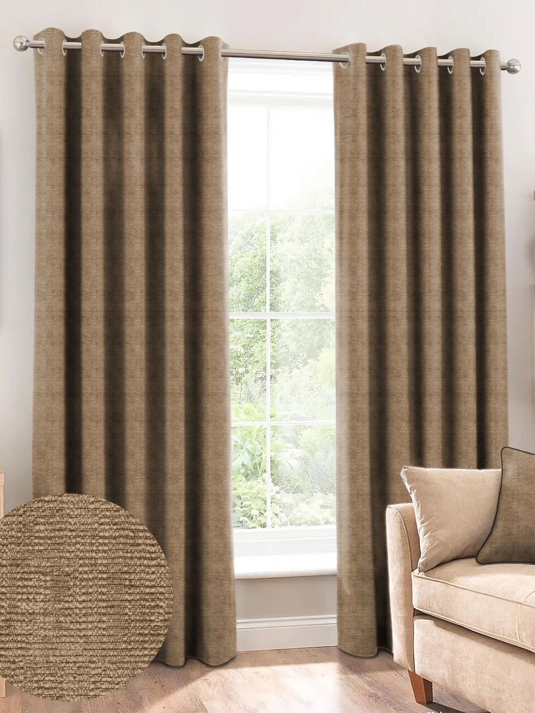 

Nefertiti Home Coffee Brown 2 Pieces Black Out Long Door Curtain