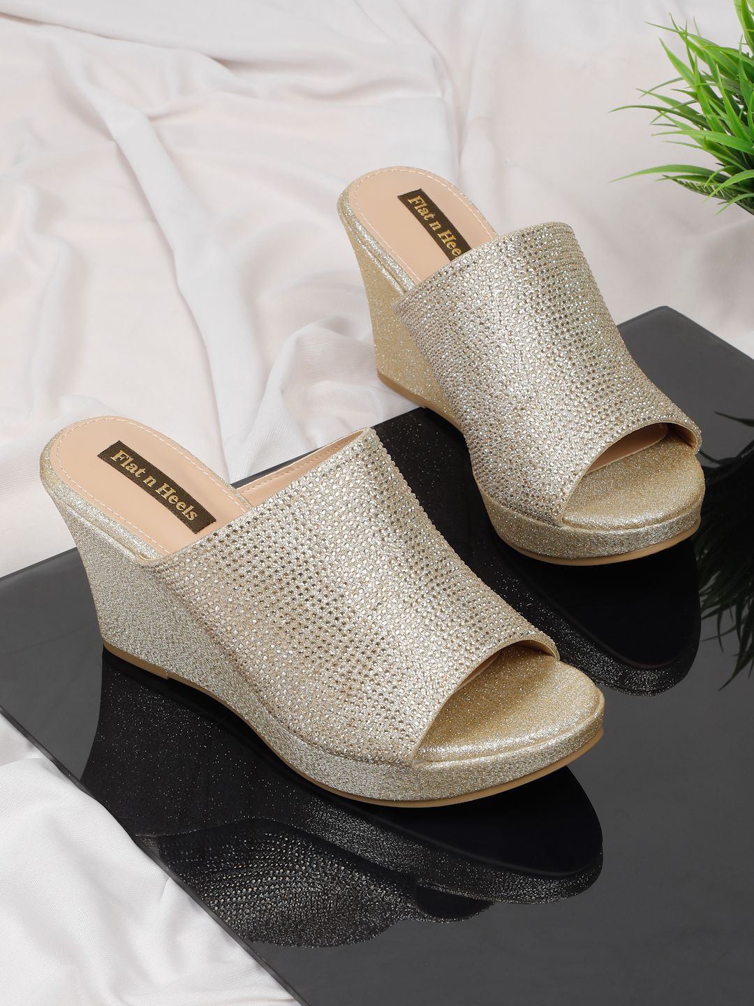 

Flat n Heels Embellished Wedge Heel Sandals, Gold