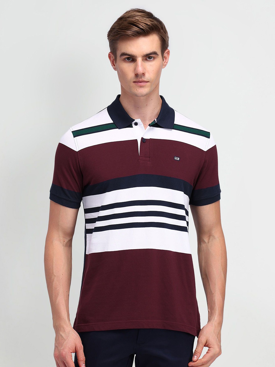 

Arrow Sport Men Striped Polo Collar T-shirt, Red