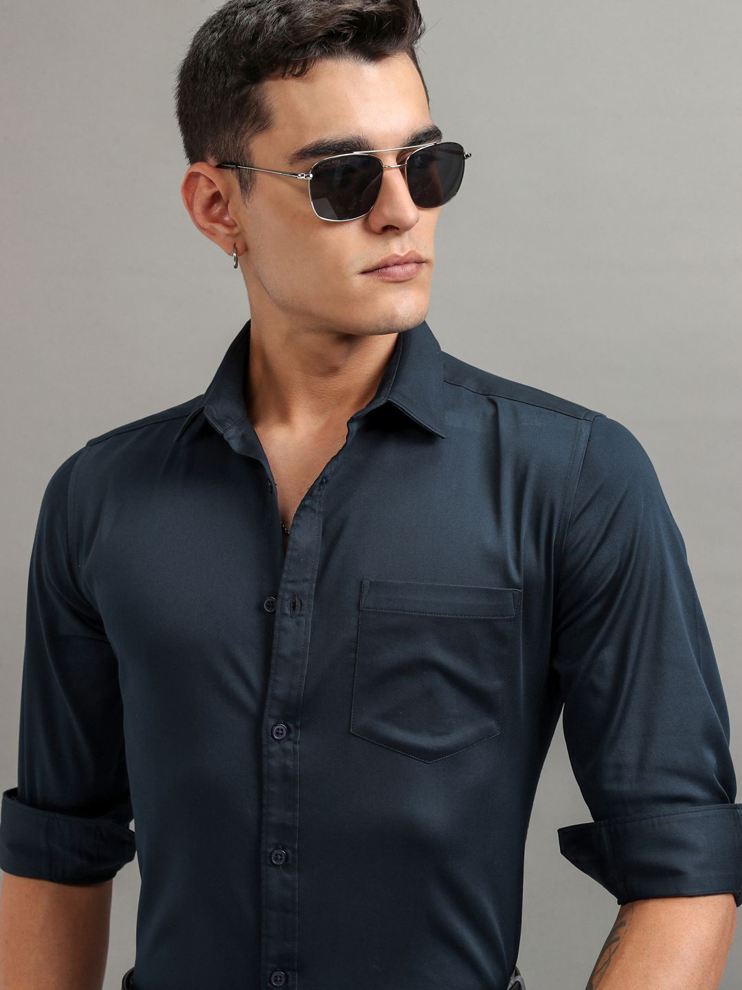 

HIGHLANDER Men Slim Fit Shirt, Navy blue