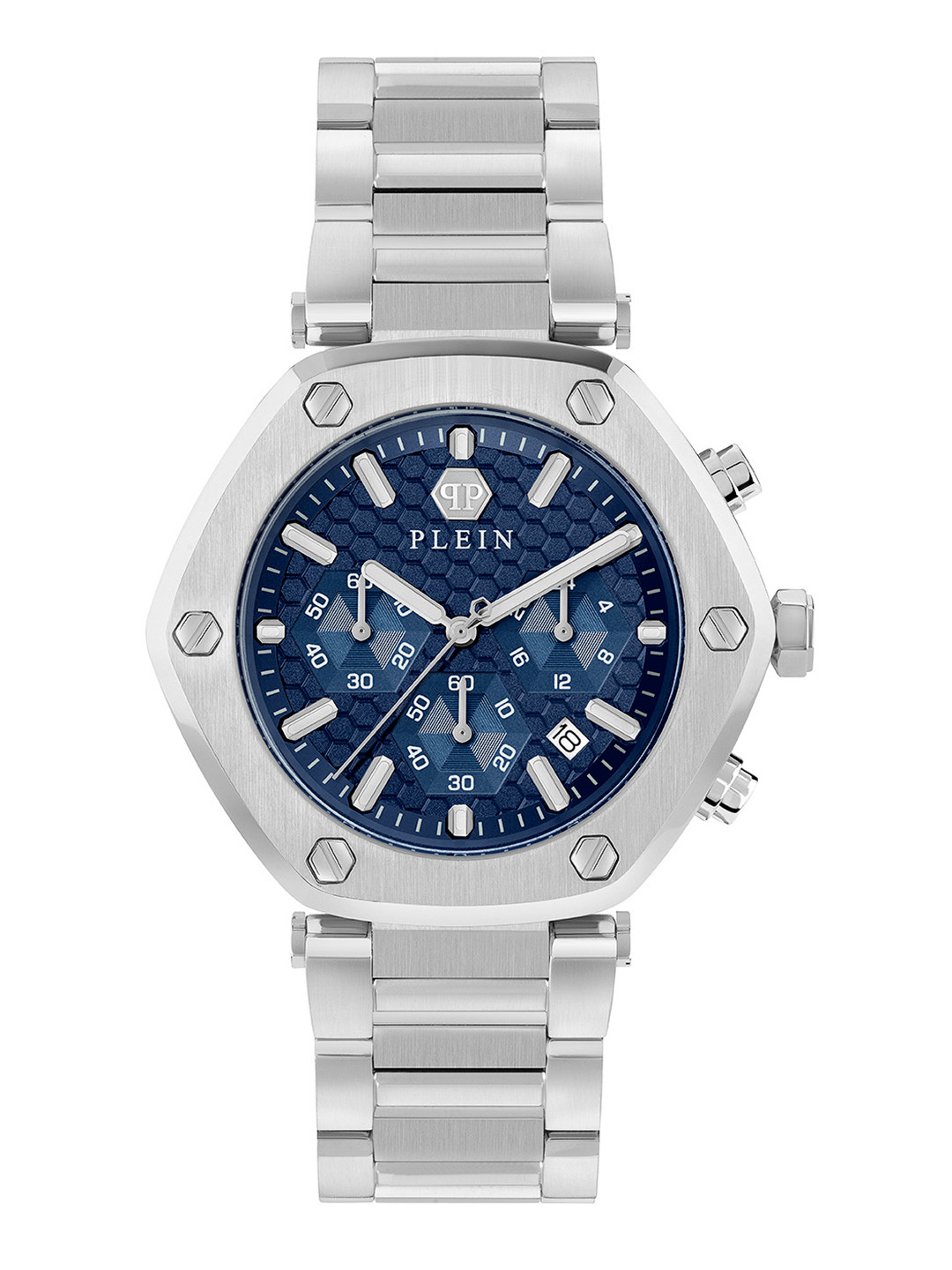 

PHILIPP PLEIN Men Brass Patterned Dial & Bracelet Style Straps Analogue Watch PWZBA0323, Blue