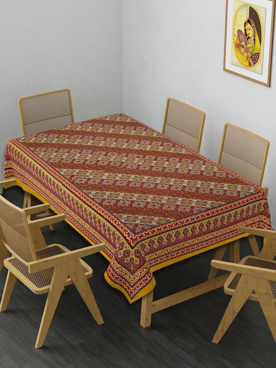 

Texstylers Gold-Toned Floral Anti-Slip Cotton 6-Seater Table Cover