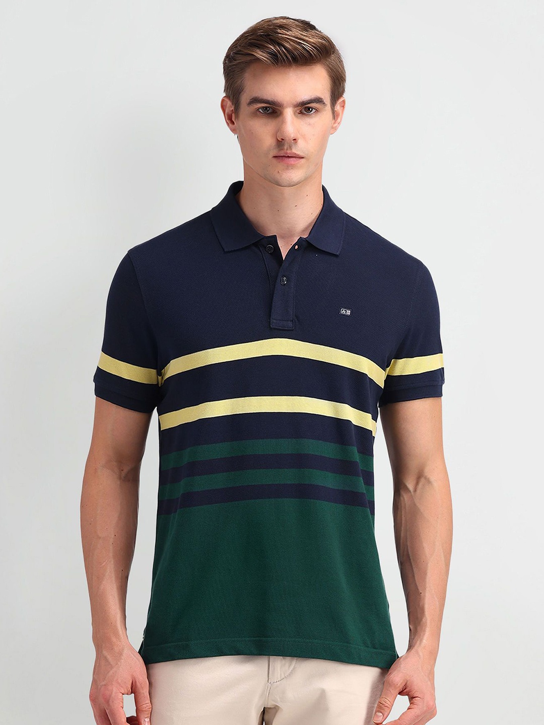 

Arrow Sport Men Striped Polo Collar T-shirt, Blue