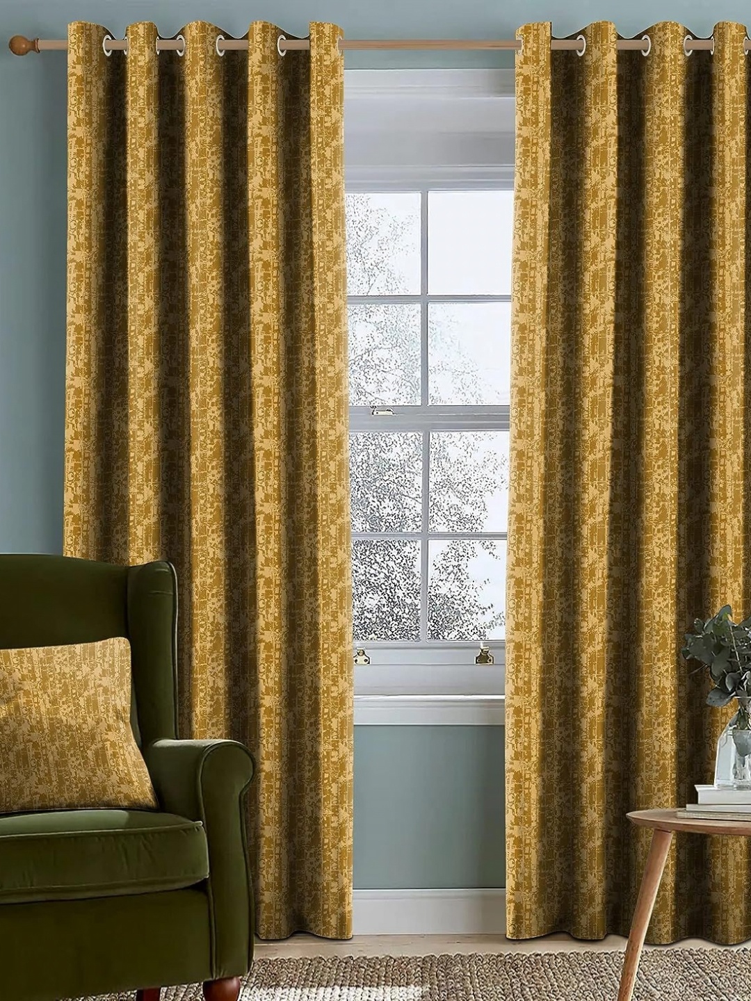 

Nefertiti Home Mustard Set of 2 Floral Black Out Long Door Curtain