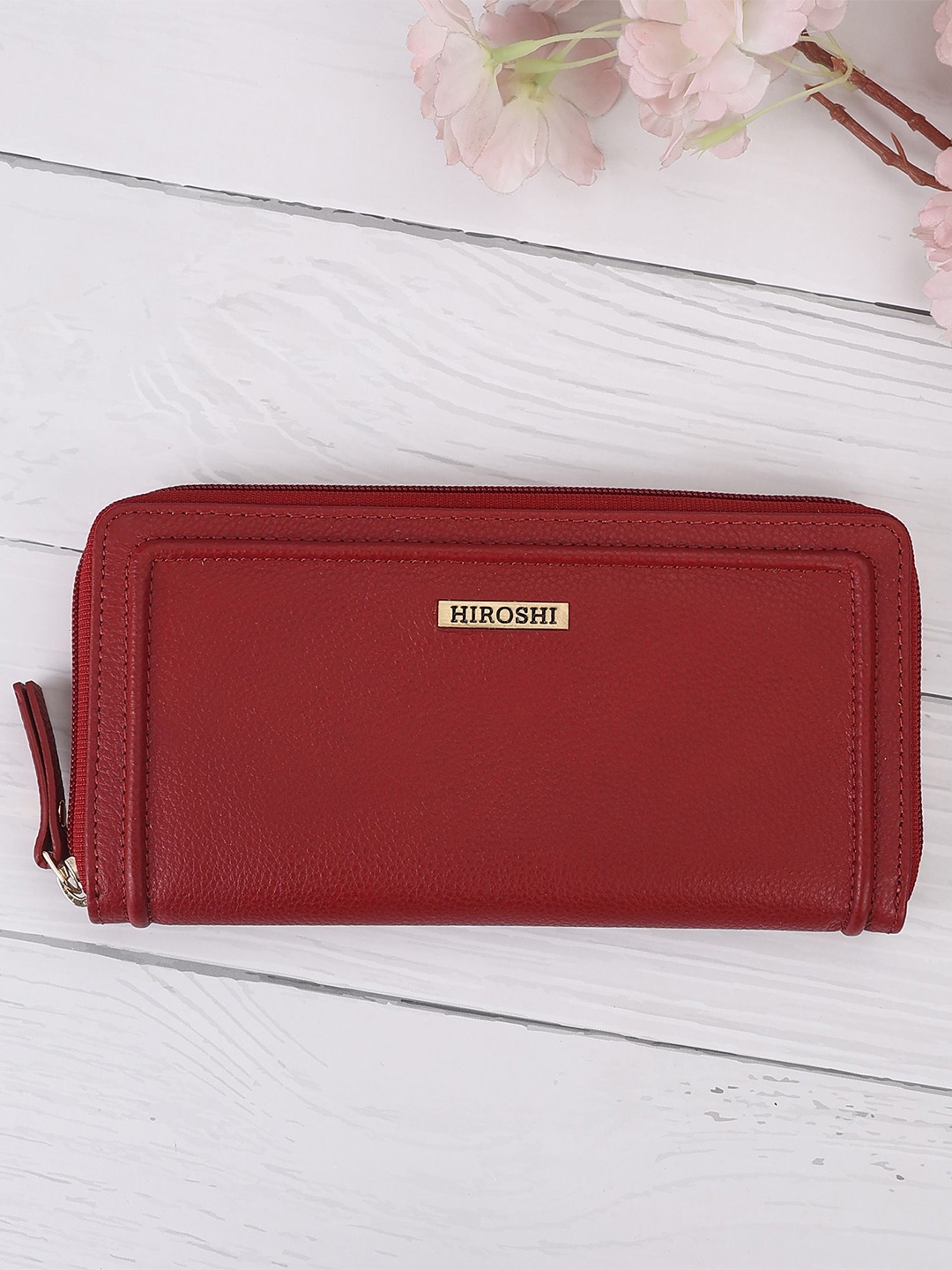 

HIROSHI Women Leather Zip Around Wallet, Red