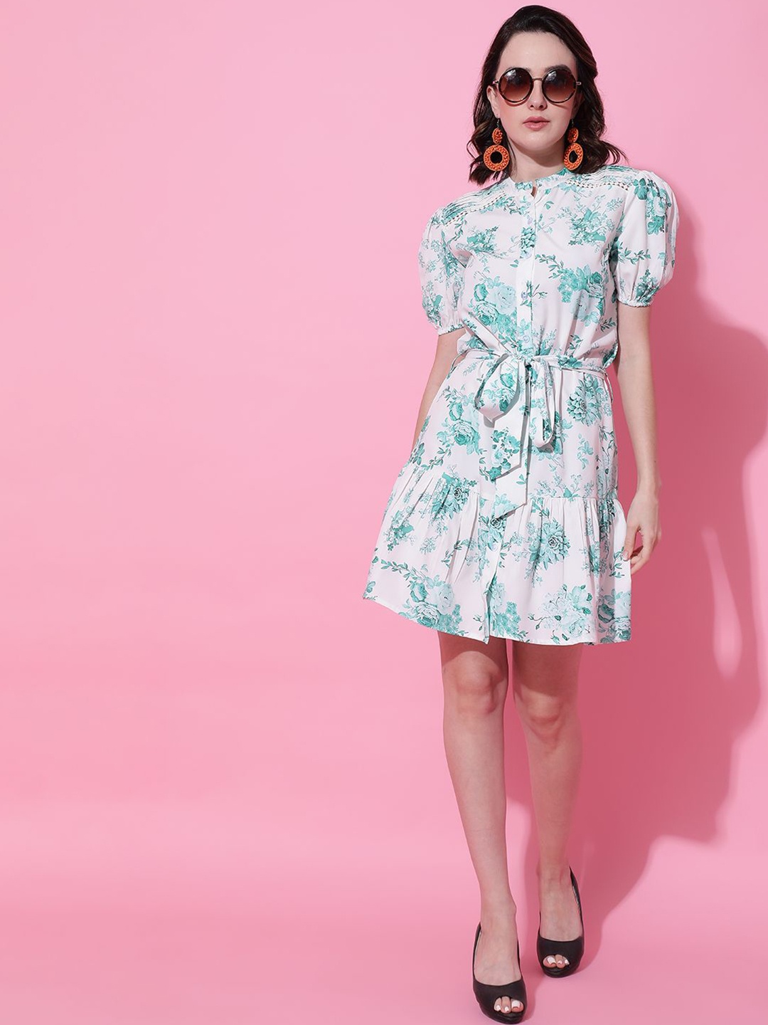

Kotty Women Floral Printed Puff Sleeve Fit & Flare Dress, White