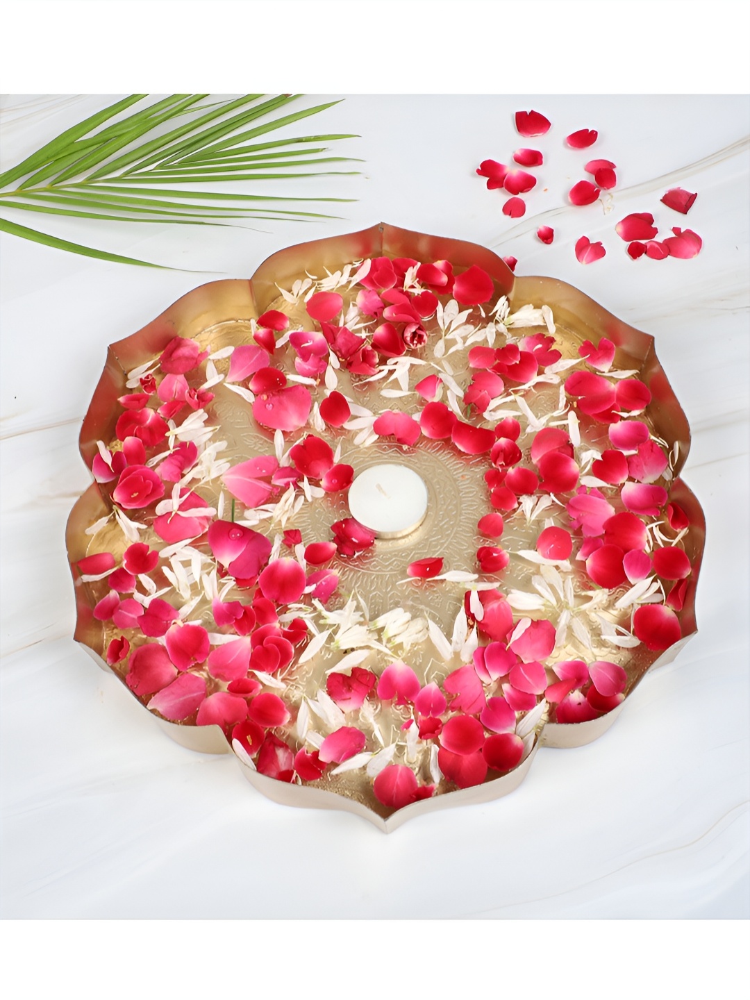 

Two Moustaches Ethnic Carved Flower Design Urli Bowl, Gold