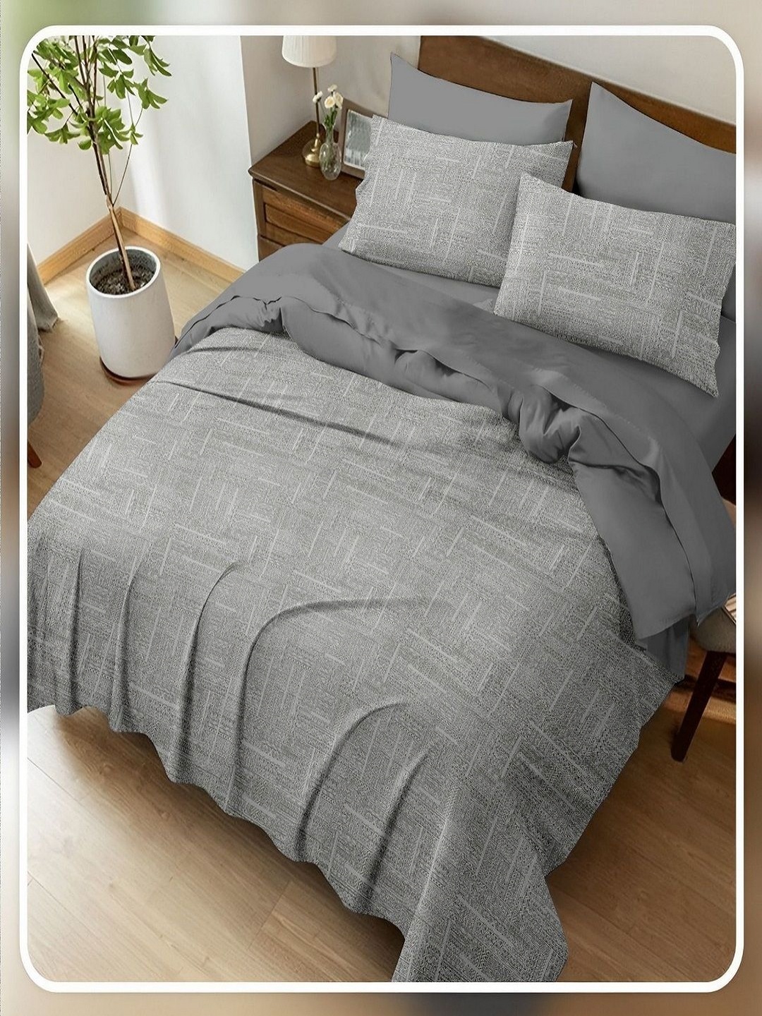 

CHICERY Grey & Off White 400 TC King Bedsheet with 2 Pillow Covers
