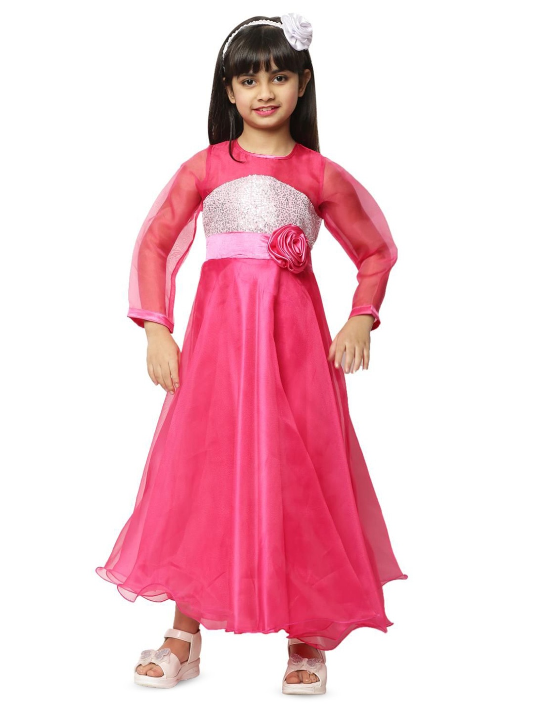 

Wish little Girls Round Neck Fit & Flare Maxi Dress, Pink