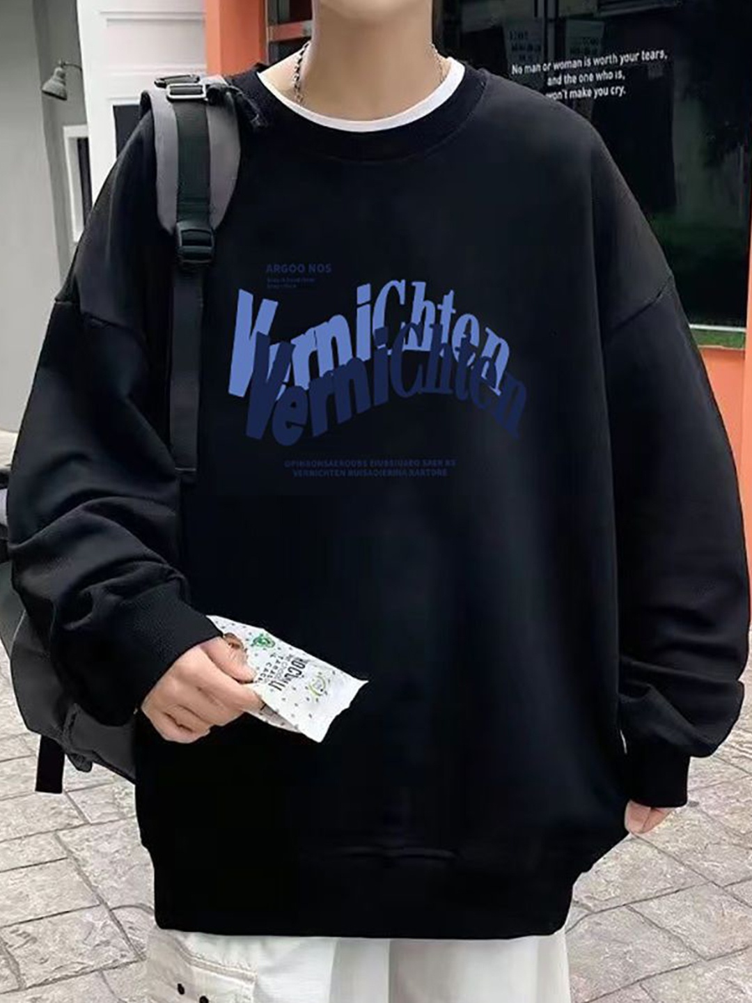 

StyleCast x Revolte Men Graphic Printed Round Neck Pullover Sweatshirt, Black