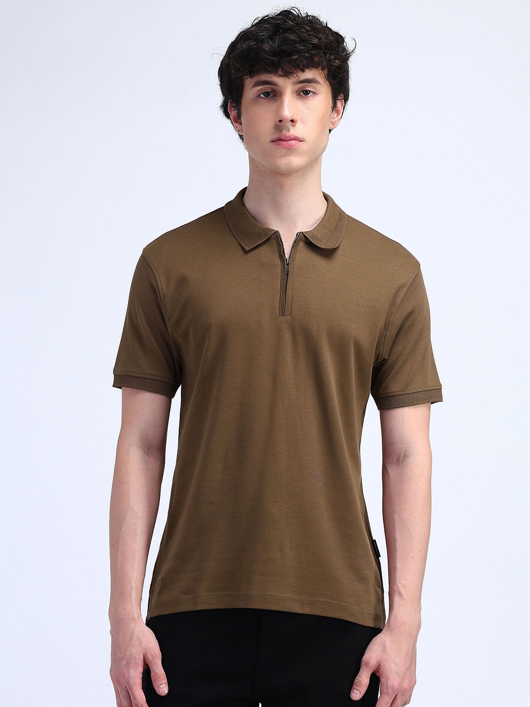 

Flying Machine Men Polo Collar T-shirt, Brown