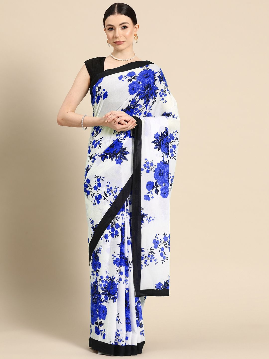 

BUTA BUTI Floral Printed Pure Cotton Saree, Blue