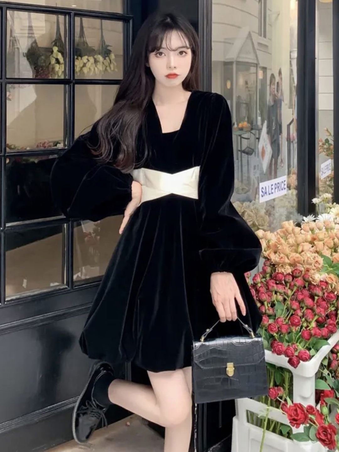 

KPOP Women Solid Fit and Flare Dress, Black