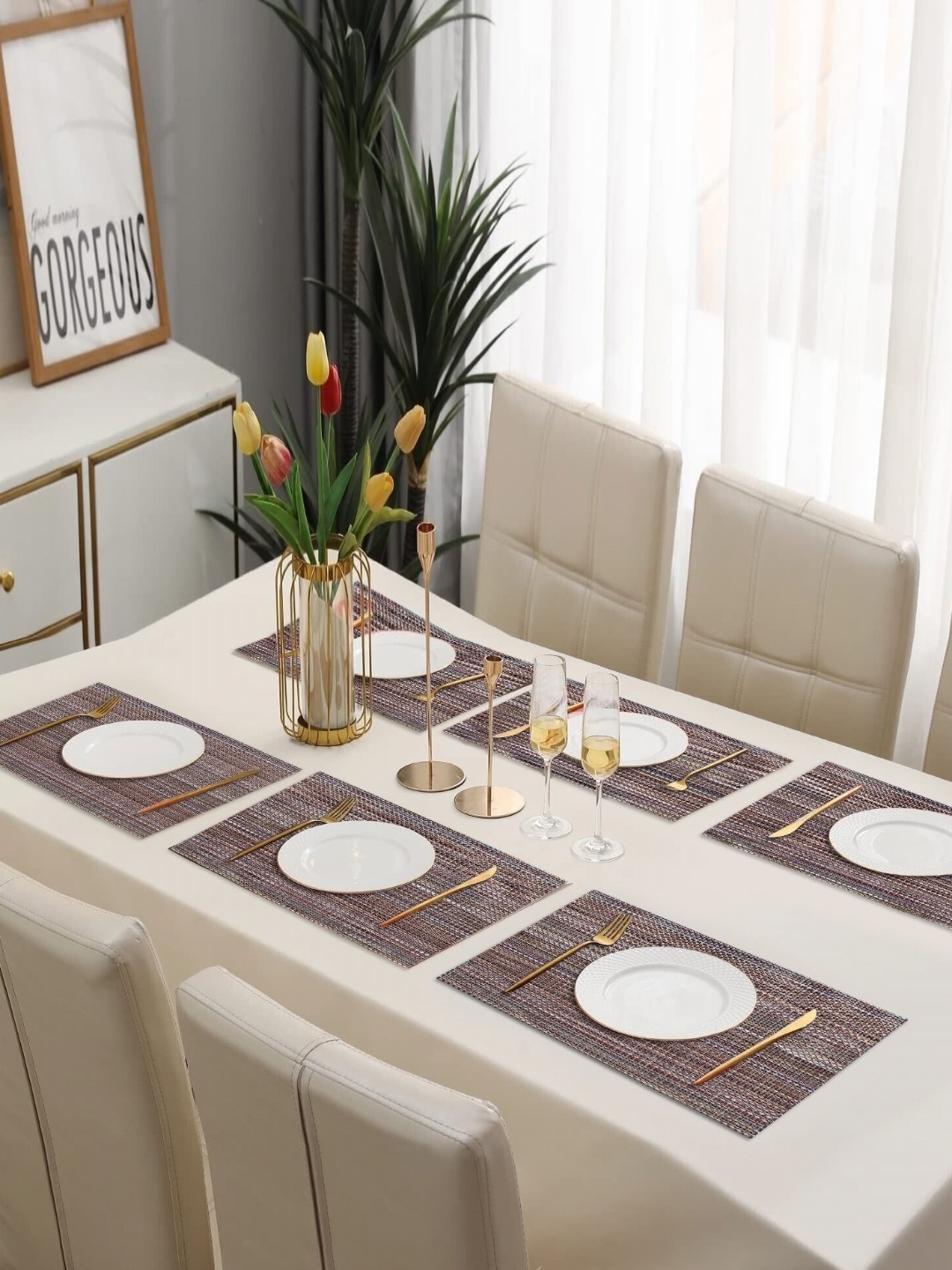 

Dakshya Industries 6Pcs Brown Striped Rectangle Shape Table Placemats