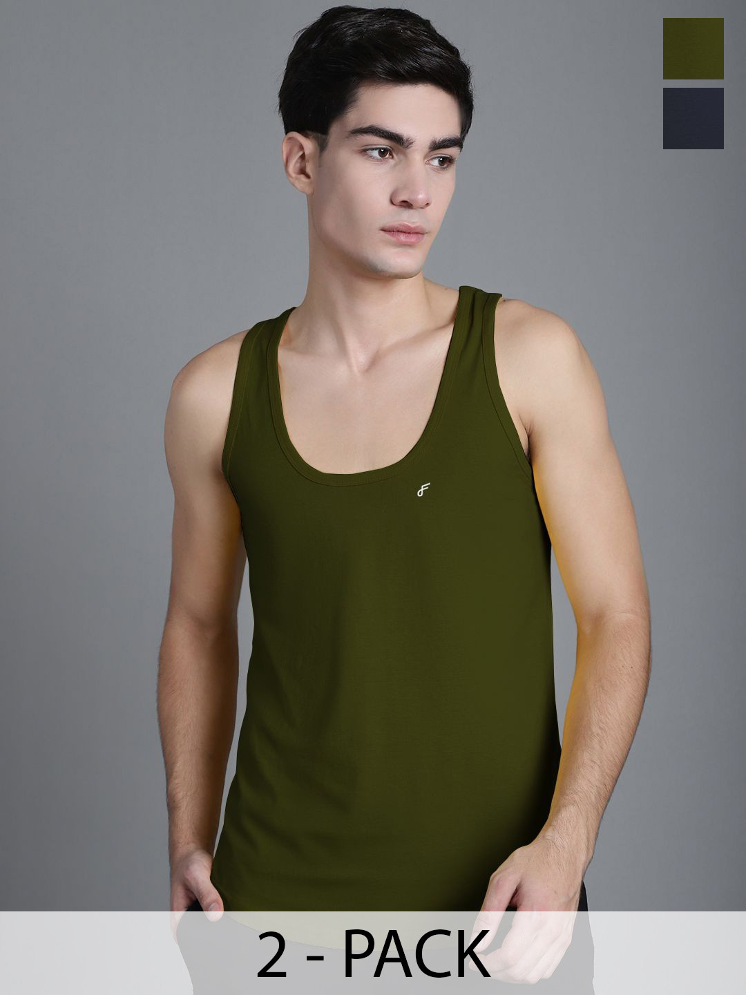 

FBAR Pack Of 2 Cotton Anti-Bacterial Gym Innerwear Vests, Navy blue