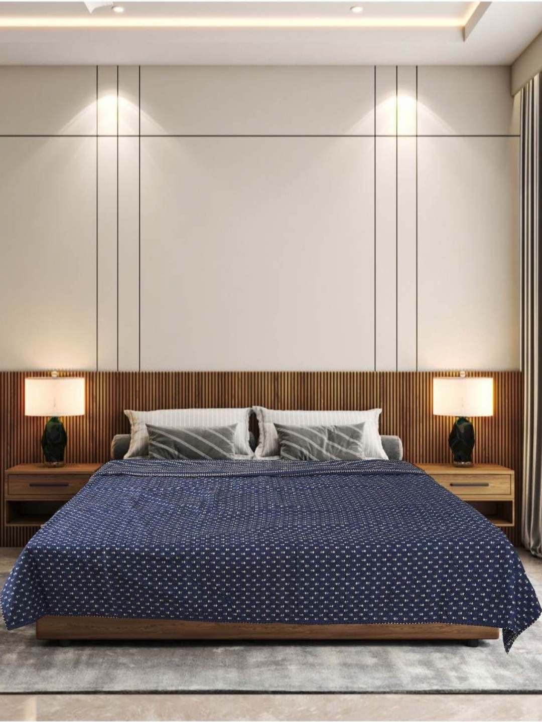 

Block Print Story Navy Blue & White Ethnic Motifs AC Room 210 GSM Single Bed Dohar