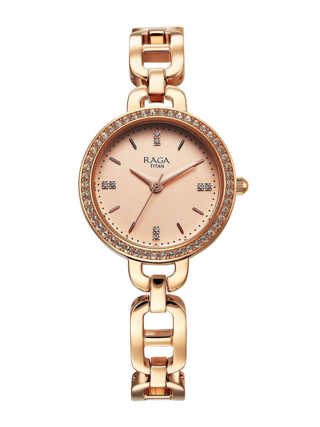 

Titan Women Embellished Dial & Bracelet Style Straps Analogue Watch 95305WM01, Rose gold