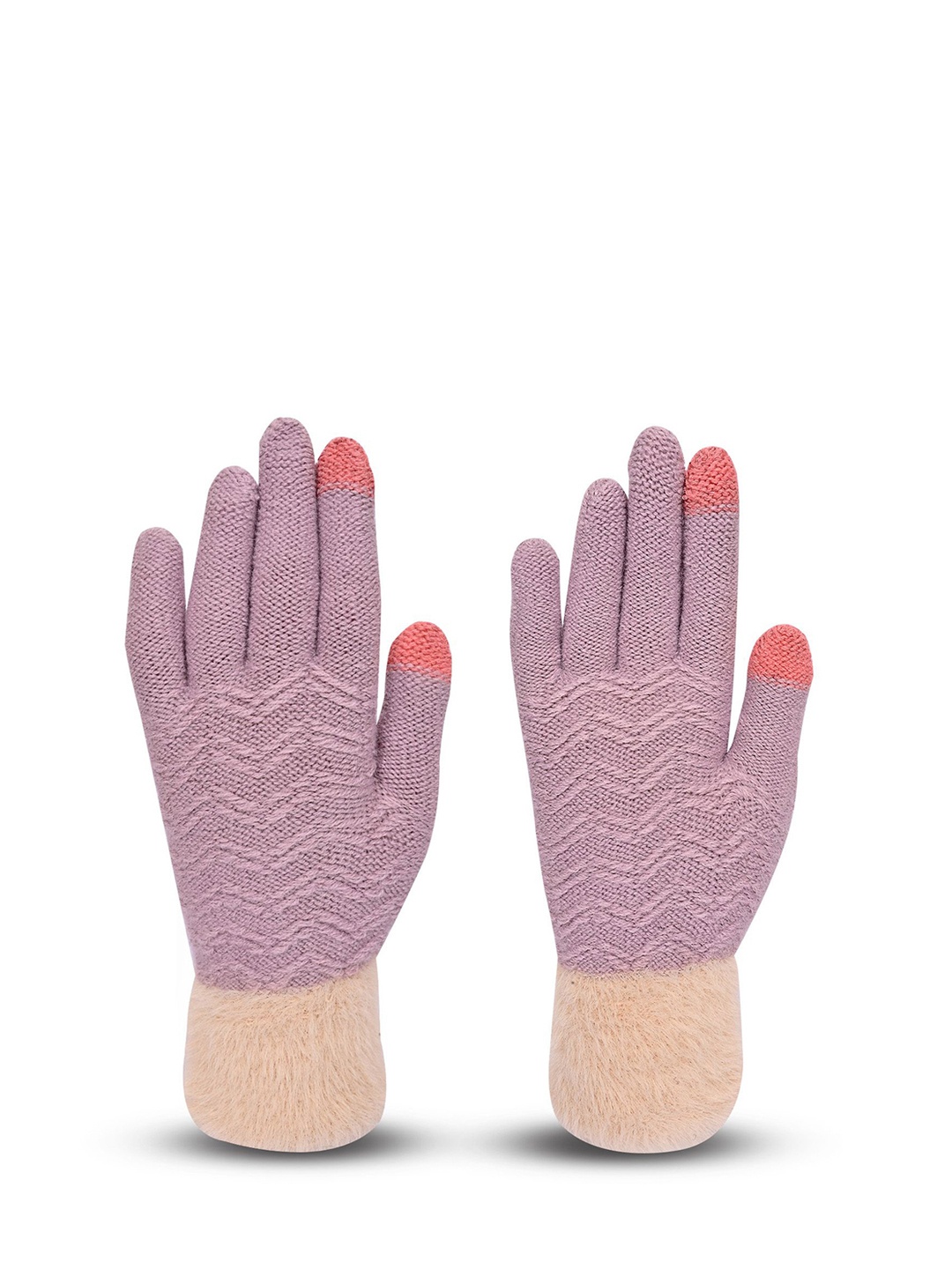 

LOOM LEGACY Women Patterned Touchscreen Woolen Winter Gloves, Mauve