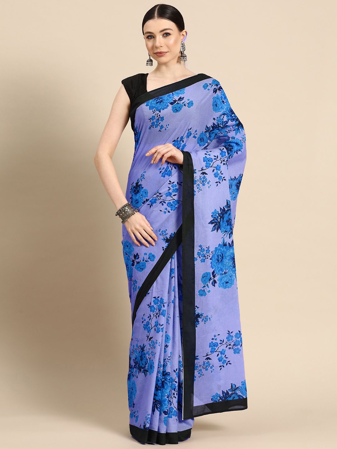 

BUTA BUTI Floral Printed Pure Cotton Saree, Blue