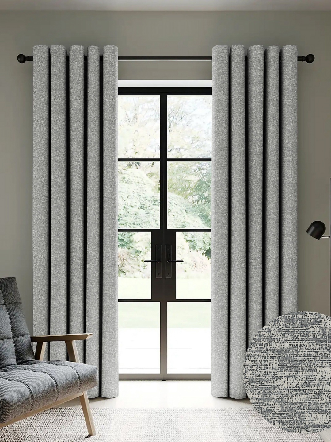 

Nefertiti Home Grey Set of 2 Floral Black Out Long Door Curtain