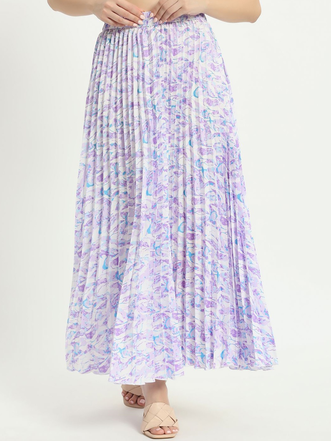 

ZWERLON Women Abstract Printed Cordian Pleated A-Line Maxi Skirt, Purple