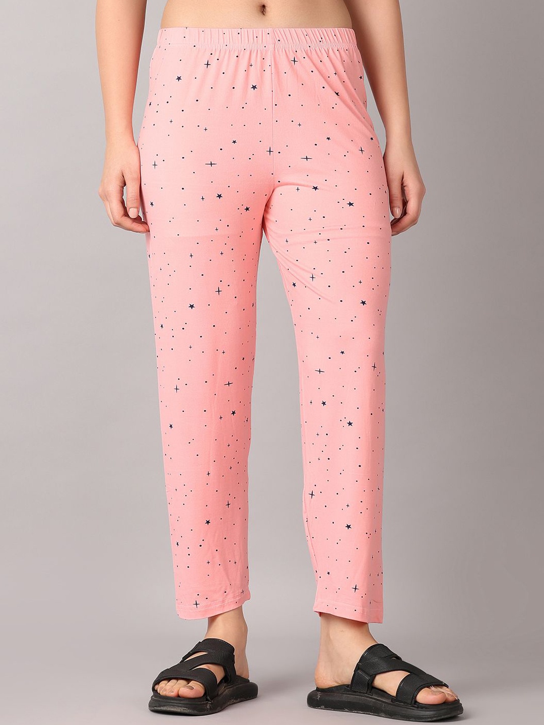 

V-Mart Women Printed Mid-Rise Lounge Pants, Pink