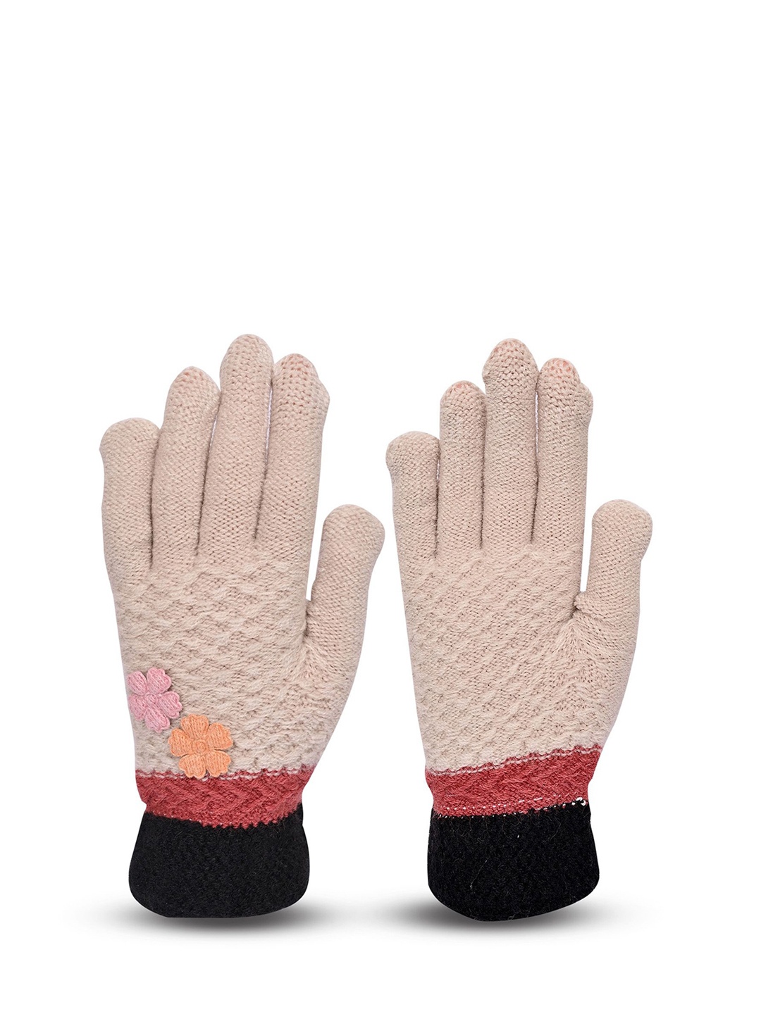 

LOOM LEGACY Women Patterned Acrylic Winter Gloves, Cream