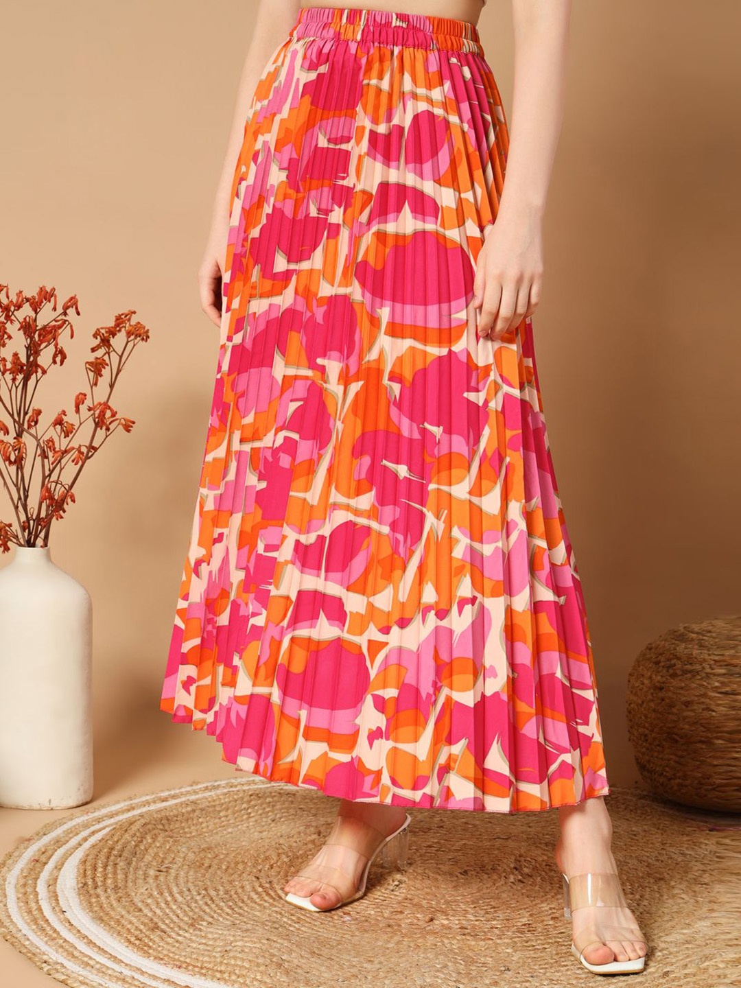 

ZWERLON Women Printed Flared Maxi Skirt, Pink