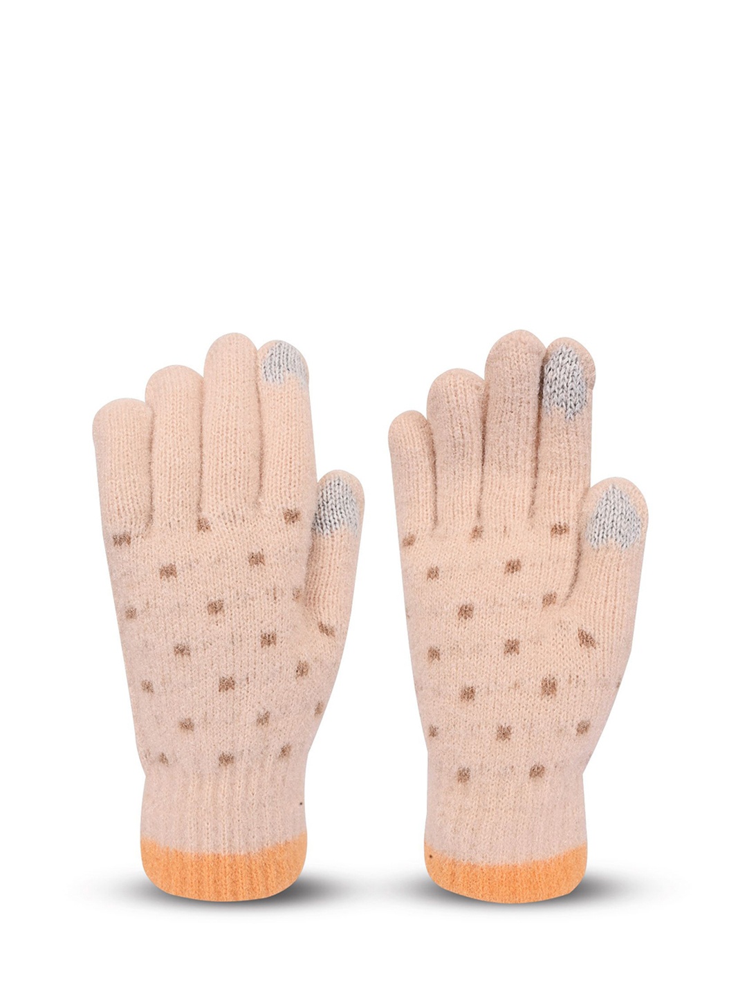 

LOOM LEGACY Women Patterned Acrylic Winter Gloves, Cream