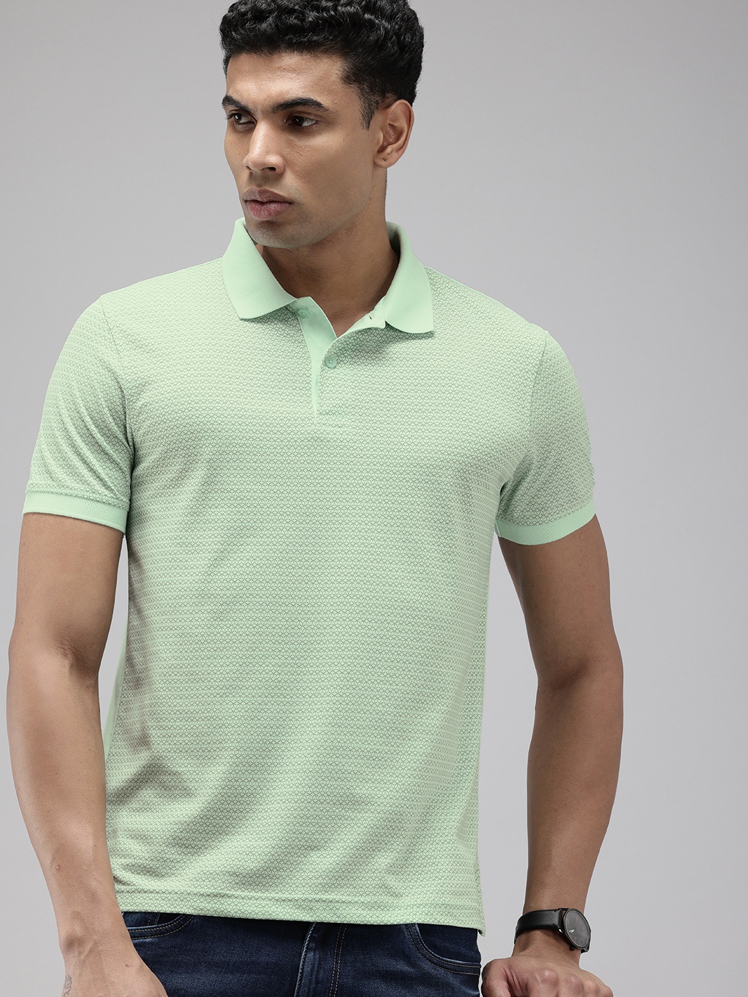 

Arrow Geometric Printed Polo Collar T-shirt, Green