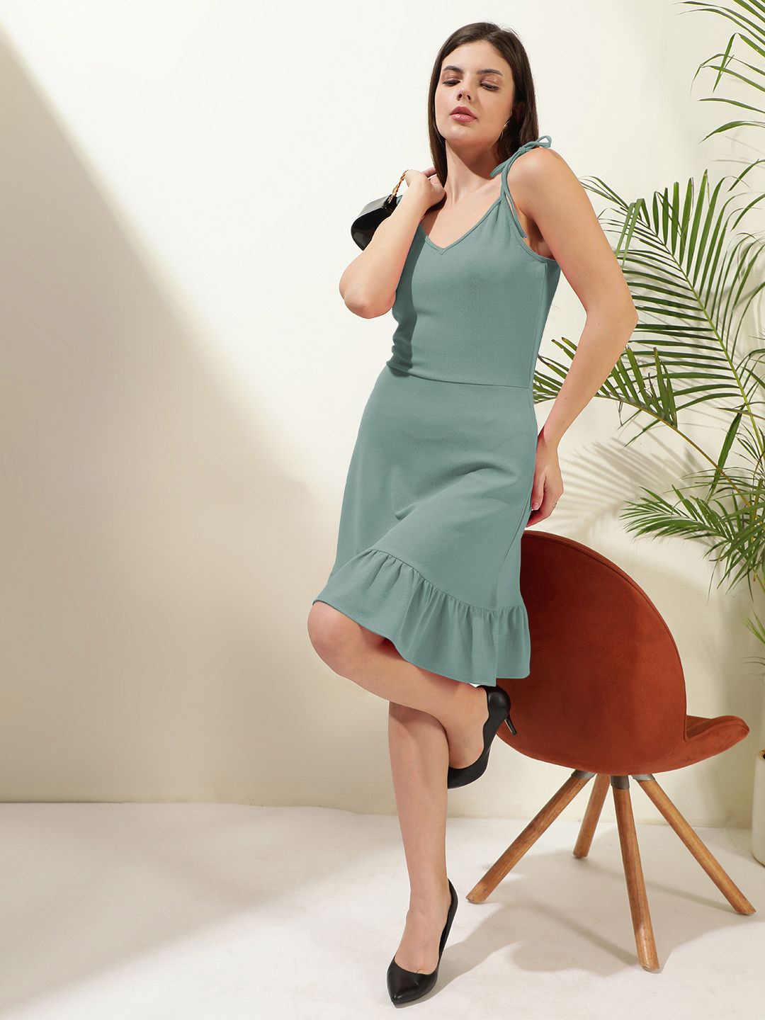 

Kotty Women Solid Sleeveless Fit & Flare Dress, Olive