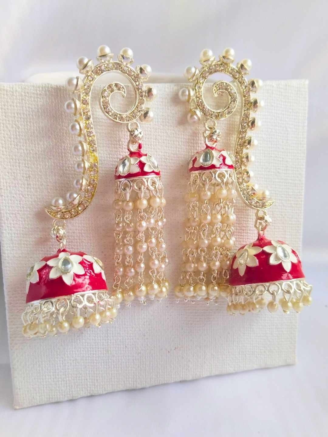 

Anouk Red Gold Plated Kundan Dome Shape Meenakari Jhumkas