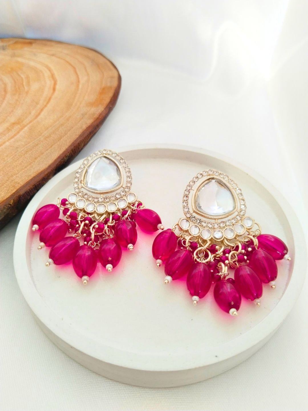 

Anouk Gold-Plated Kundan Studded Teardrop Shaped Drop Earrings, Pink