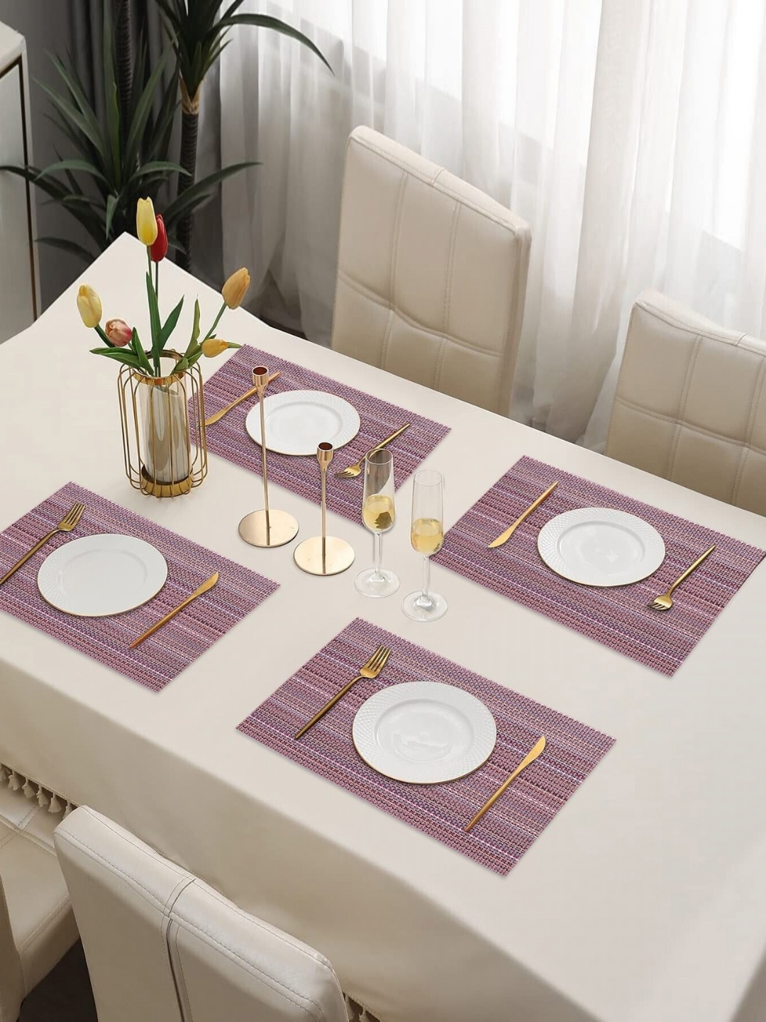 

Dakshya Industries 4Pcs Pink Striped Rectangle Shape Table Placemats