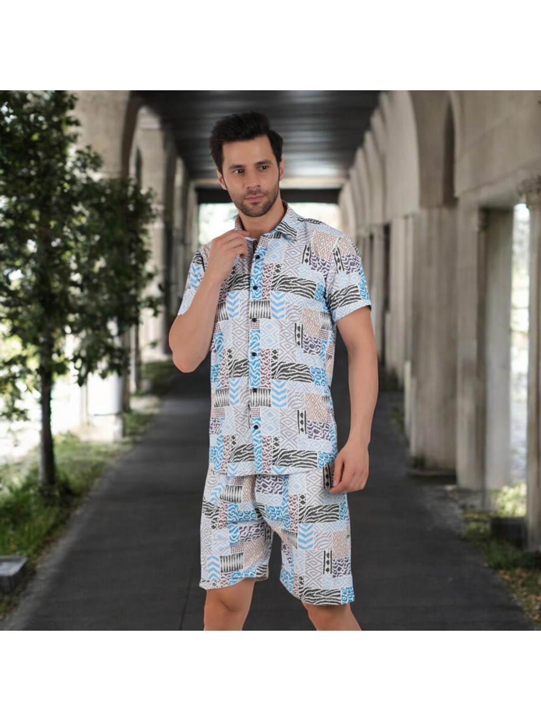 

BOTABOCHI Printed Shirt & Short, White