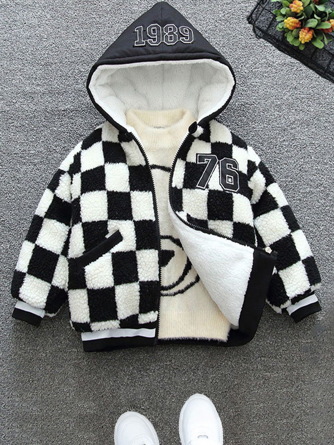 

INCLUD Boys Checked Open Front Jacket, Black