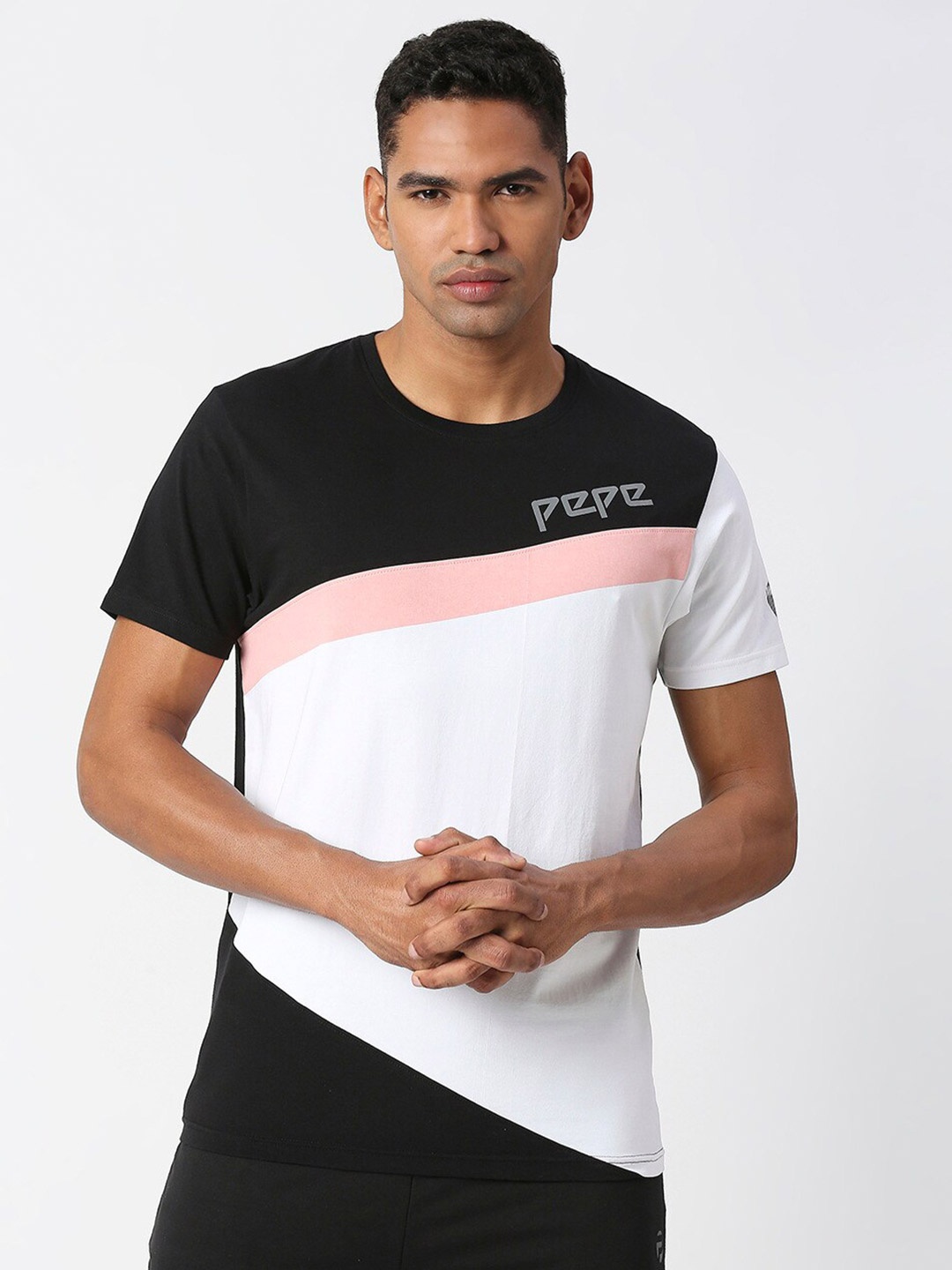 

Pepe Jeans Colourblocked Slim Fit Pure Cotton T-shirt, Black