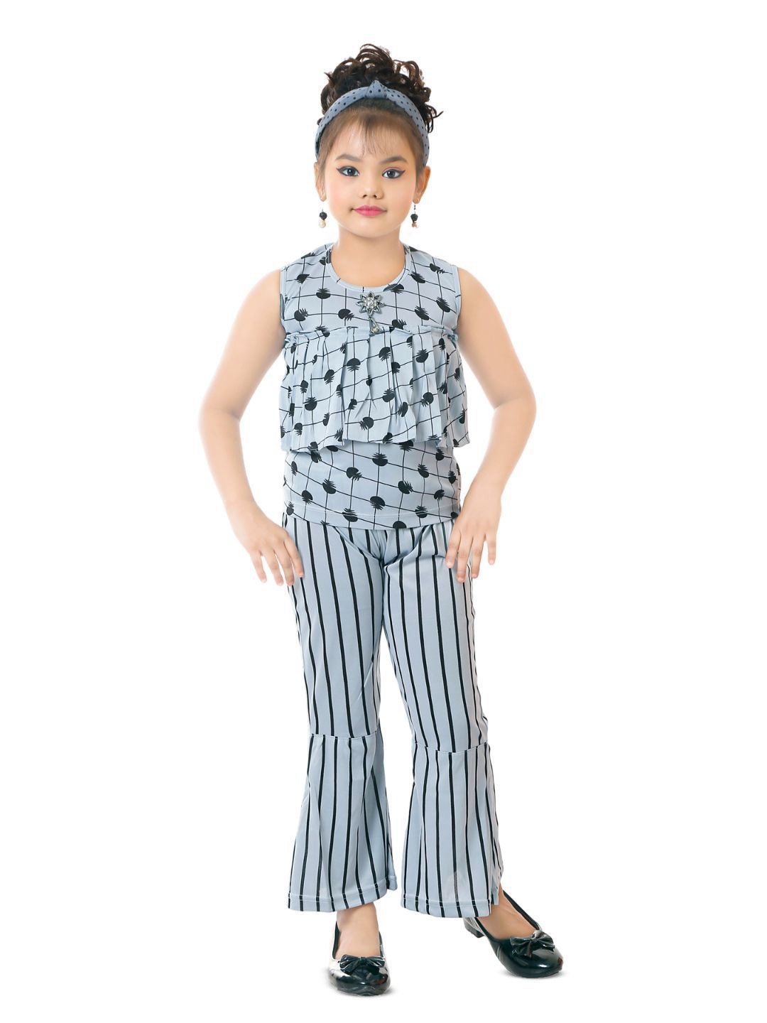 

Fessist Girls Geometric Printed Round Neck Sleeveless Clothing Set, Grey
