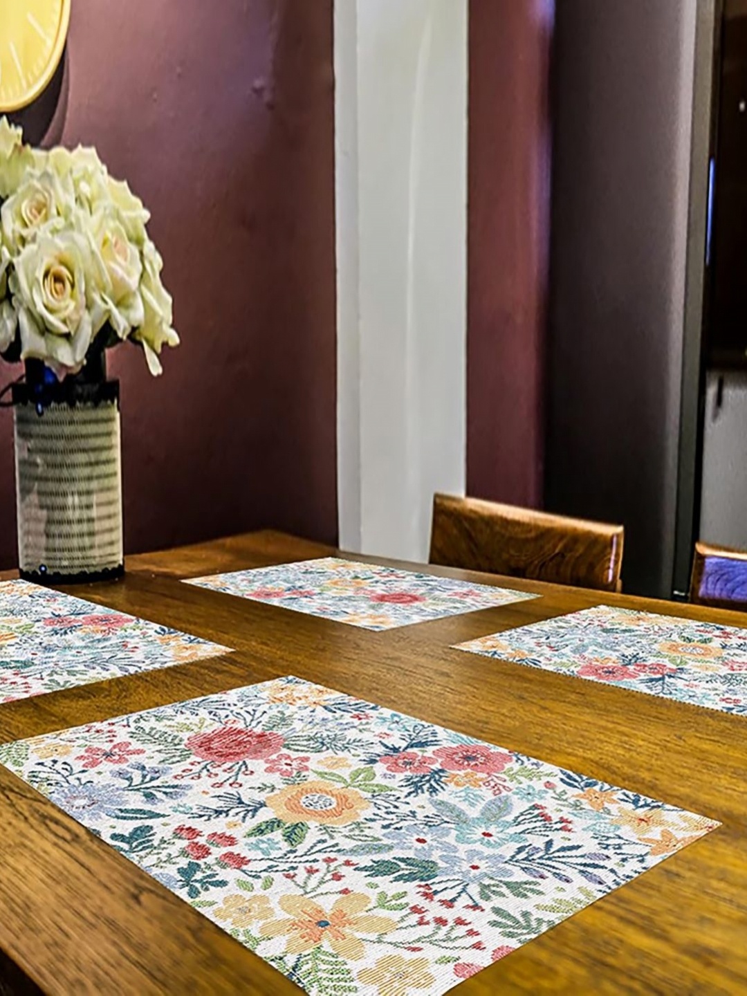 

PRAKARTIK Set of 4 White Printed Dining Table Mats
