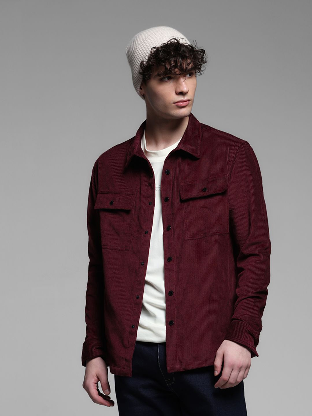 

Jack & Jones Men Spread Collar Solid Cotton Oversized Casual Shirt, Red